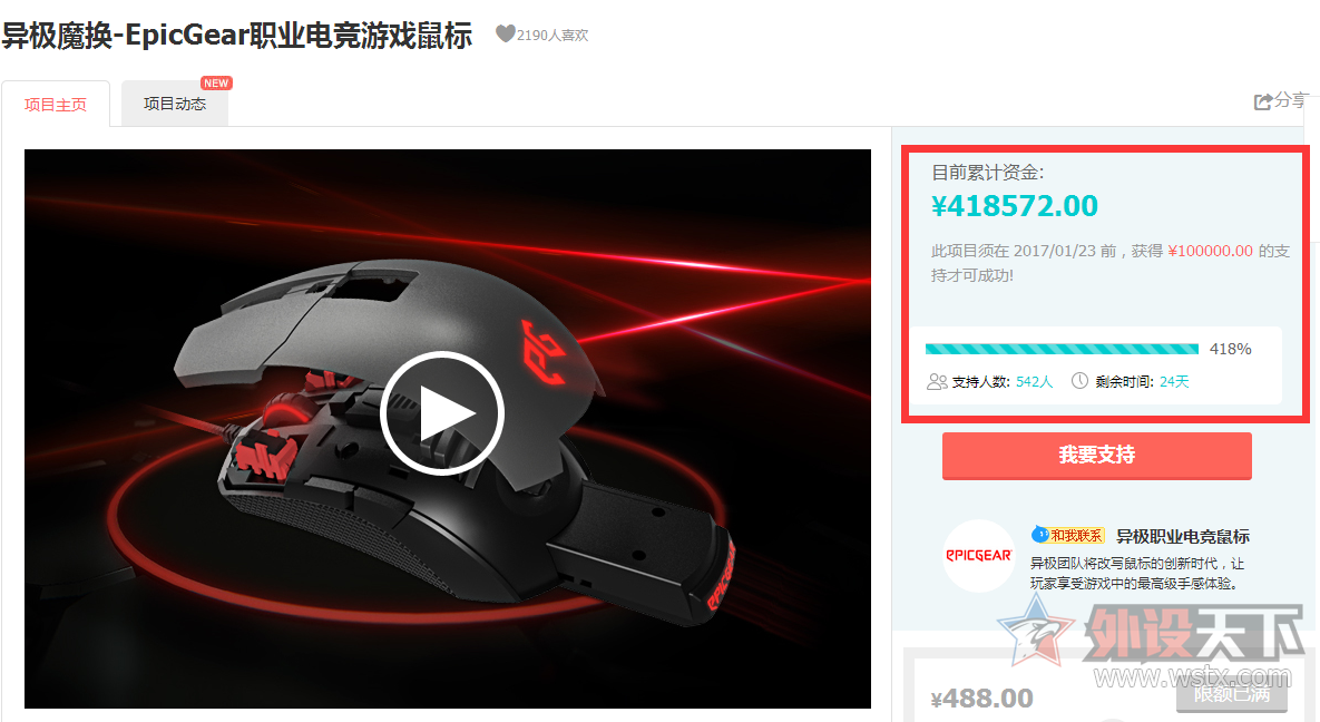 异极魔法X众筹项目上线3天 圆满完成目标