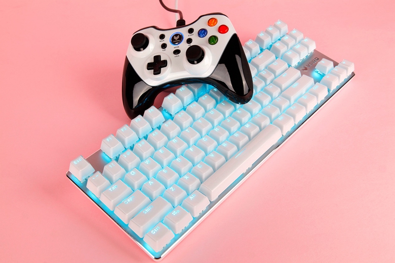 雷柏V500RGB冰晶版幻彩背光游戏机械键盘图赏