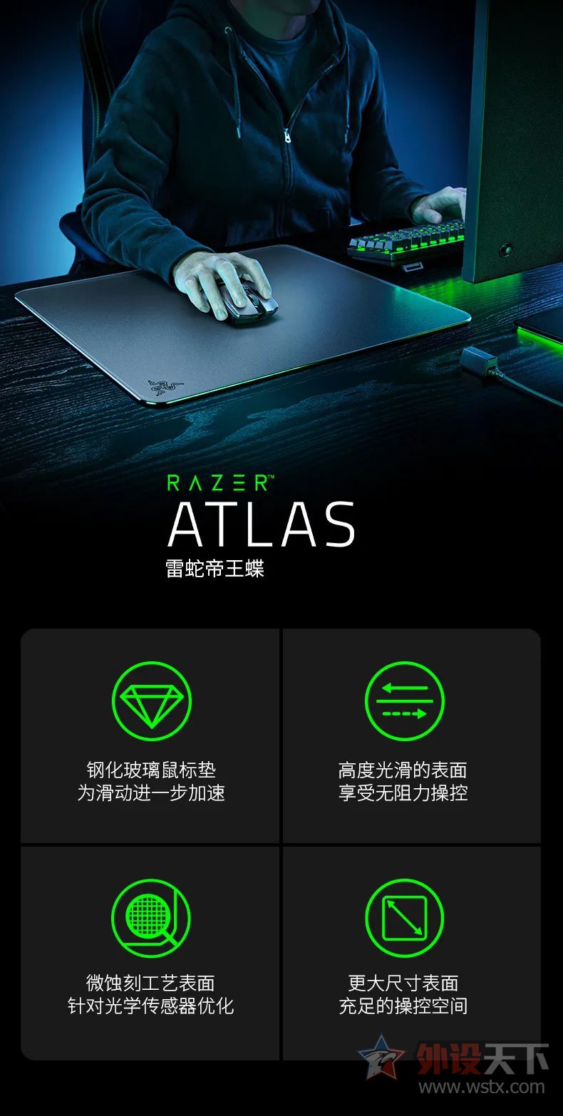 雷蛇发布新品ATLAS帝王蝶玻璃鼠标垫         